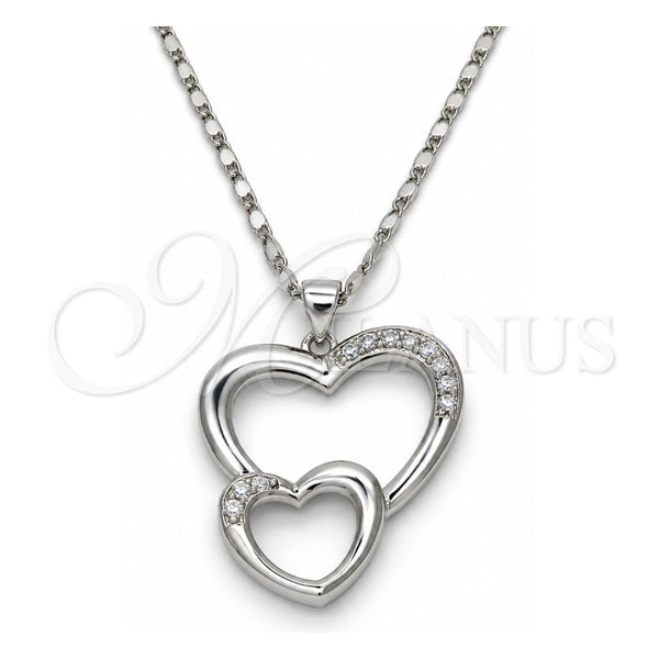 Collares con Dije 04.99.0037.1.18 Oro Laminado Blanco, Diseño de Corazón, con Zirconia Cubica Blanca, Pulido, Rodinado (Grosor 02 MM, 18 Pulgadas de Largo)