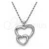 Collares con Dije 04.99.0037.1.18 Oro Laminado Blanco, Diseño de Corazón, con Zirconia Cubica Blanca, Pulido, Rodinado (Grosor 02 MM, 18 Pulgadas de Largo)