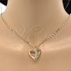 Collares con Dije 04.99.0038.18 Oro Laminado, Diseño de Corazón, con Zirconia Cubica Blanca, Pulido, Tono Dorado (Grosor 02 MM, 18 Pulgadas de Largo)