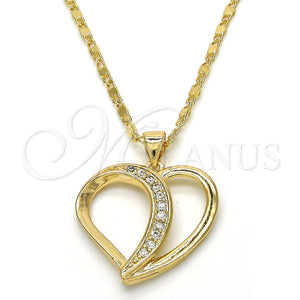 Collares con Dije 04.99.0038.18 Oro Laminado, Diseño de Corazón, con Blanca Zirconia Cubica, Pulido, Tono Dorado (02 MM Thickness, 18 Inches Length)