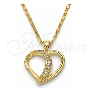 Collares con Dije 04.99.0038.18 Oro Laminado, Diseño de Corazón, con Zirconia Cubica Blanca, Pulido, Tono Dorado (Grosor 02 MM, 18 Pulgadas de Largo)