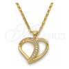 Collares con Dije 04.99.0038.18 Oro Laminado, Diseño de Corazón, con Zirconia Cubica Blanca, Pulido, Tono Dorado (Grosor 02 MM, 18 Pulgadas de Largo)