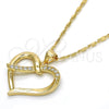 Collares con Dije 04.99.0039.18 Oro Laminado, Diseño de Corazón, con Zirconia Cubica Blanca, Pulido, Tono Dorado (Grosor 02 MM, 18 Pulgadas de Largo)