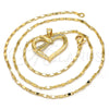 Collares con Dije 04.99.0039.18 Oro Laminado, Diseño de Corazón, con Zirconia Cubica Blanca, Pulido, Tono Dorado (Grosor 02 MM, 18 Pulgadas de Largo)