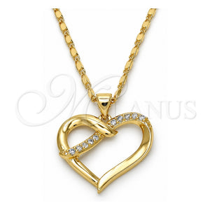 Collares con Dije 04.99.0039.18 Oro Laminado, Diseño de Corazón, con Zirconia Cubica Blanca, Pulido, Tono Dorado (Grosor 02 MM, 18 Pulgadas de Largo)