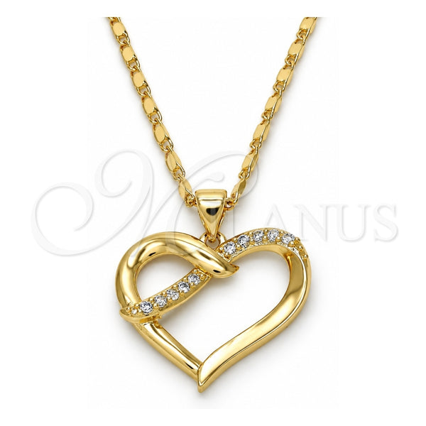 Collares con Dije 04.99.0039.18 Oro Laminado, Diseño de Corazón, con Zirconia Cubica Blanca, Pulido, Tono Dorado (Grosor 02 MM, 18 Pulgadas de Largo)