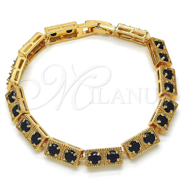 Pulsera Elegante 03.266.0020.07 Oro Laminado, con Negro Zirconia Cubica, Pulido, Tono Dorado (04 MM Thickness, 7 Inches Length)