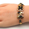 Pulsera Elegante 03.266.0022.07 Oro Laminado, Diseño de Flor y Oja, con Negro Zirconia Cubica, Pulido, Tono Dorado (06 MM Thickness, 7 Inches Length)