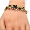Pulsera Elegante 03.266.0022.07 Oro Laminado, Diseño de Flor y Oja, con Negro Zirconia Cubica, Pulido, Tono Dorado (06 MM Thickness, 7 Inches Length)
