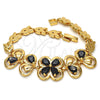 Pulsera Elegante 03.266.0022.07 Oro Laminado, Diseño de Flor y Oja, con Negro Zirconia Cubica, Pulido, Tono Dorado (06 MM Thickness, 7 Inches Length)