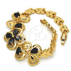 Pulsera Elegante 03.266.0022.07 Oro Laminado, Diseño de Flor y Oja, con Negro Zirconia Cubica, Pulido, Tono Dorado (06 MM Thickness, 7 Inches Length)