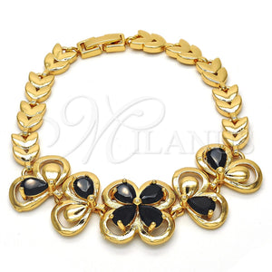 Pulsera Elegante 03.266.0022.07 Oro Laminado, Diseño de Flor y Oja, con Negro Zirconia Cubica, Pulido, Tono Dorado (06 MM Thickness, 7 Inches Length)