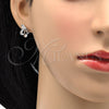 Juego de Arete y Dije de Adulto 10.156.0095 Rodio Laminado, Diseño de Oja, con Micro Pave Blanca, Pulido, Rodinado