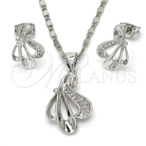 Juego de Arete y Dije de Adulto 10.156.0095 Rodio Laminado, Diseño de Oja, con Blanca Micro Pave, Pulido, Rodinado