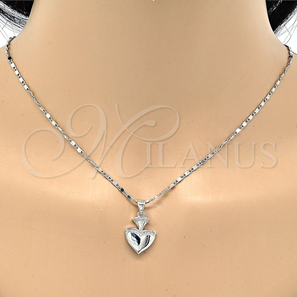 Collares con Dije 04.213.0075.18 Rodio Laminado, Diseño de Corazón, con Micro Pave Blanca, Pulido, Rodinado (Grosor 02 MM, 18 Pulgadas de Largo)