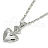 Collares con Dije 04.213.0075.18 Rodio Laminado, Diseño de Corazón, con Micro Pave Blanca, Pulido, Rodinado (Grosor 02 MM, 18 Pulgadas de Largo)