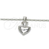 Collares con Dije 04.213.0075.18 Rodio Laminado, Diseño de Corazón, con Micro Pave Blanca, Pulido, Rodinado (Grosor 02 MM, 18 Pulgadas de Largo)