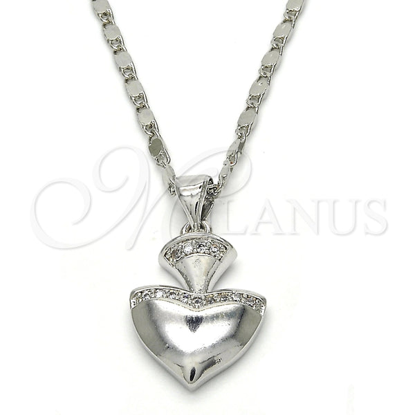Collares con Dije 04.213.0075.18 Rodio Laminado, Diseño de Corazón, con Micro Pave Blanca, Pulido, Rodinado (Grosor 02 MM, 18 Pulgadas de Largo)