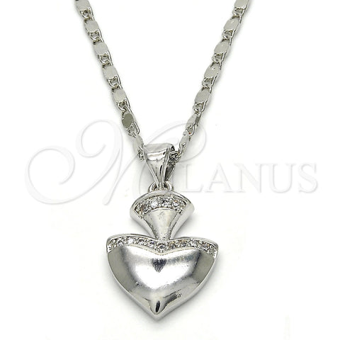 Collares con Dije 04.213.0075.18 Rodio Laminado, Diseño de Corazón, con Micro Pave Blanca, Pulido, Rodinado (Grosor 02 MM, 18 Pulgadas de Largo)