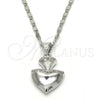 Collares con Dije 04.213.0075.18 Rodio Laminado, Diseño de Corazón, con Micro Pave Blanca, Pulido, Rodinado (Grosor 02 MM, 18 Pulgadas de Largo)