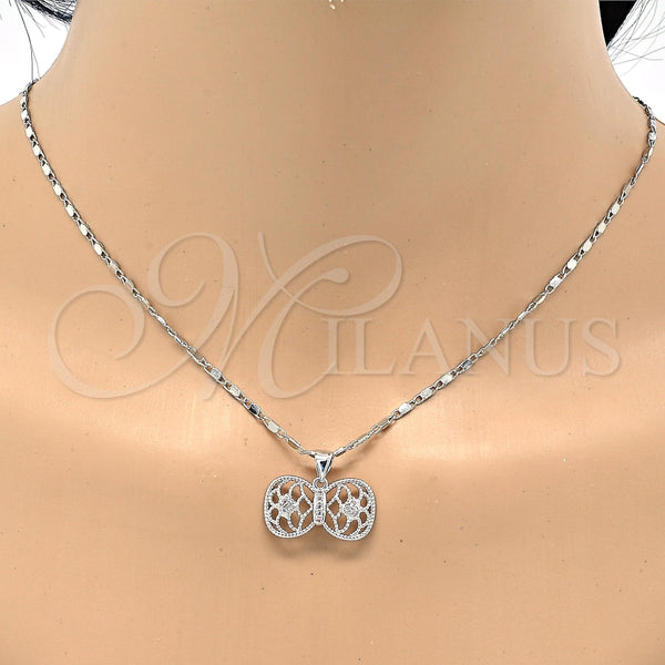Juego de Arete y Dije de Adulto 10.156.0104 Rodio Laminado, Diseño de Arco, con Micro Pave Blanca, Pulido, Rodinado