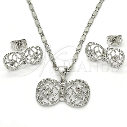 Juego de Arete y Dije de Adulto 10.156.0104 Rodio Laminado, Diseño de Arco, con Blanca Micro Pave, Pulido, Rodinado