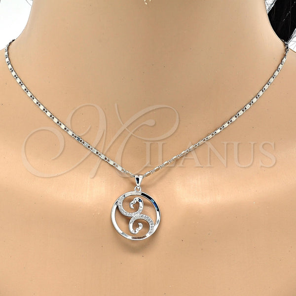 Juego de Arete y Dije de Adulto 10.156.0106 Rodio Laminado, Diseño de Espiral, con Micro Pave Blanca, Pulido, Rodinado