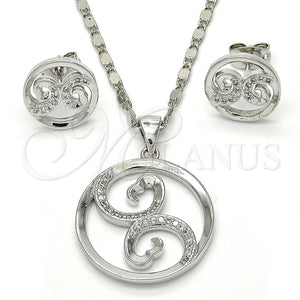 Juego de Arete y Dije de Adulto 10.156.0106 Rodio Laminado, Diseño de Espiral, con Micro Pave Blanca, Pulido, Rodinado