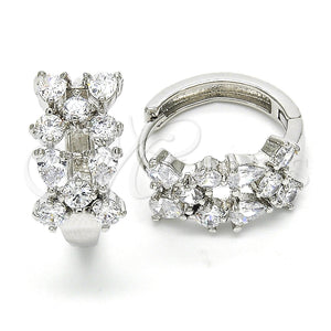 Argolla Huggie 02.213.0123.20 Rodio Laminado, Diseño de Gota, con Zirconia Cubica Blanca, Pulido, Rodinado