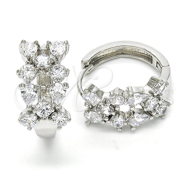 Argolla Huggie 02.213.0123.20 Rodio Laminado, Diseño de Gota, con Zirconia Cubica Blanca, Pulido, Rodinado