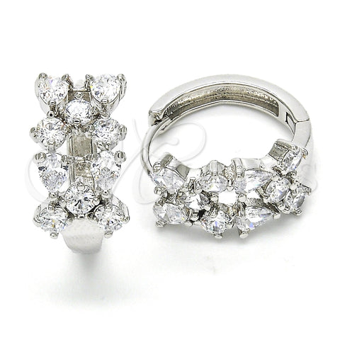 Argolla Huggie 02.213.0123.20 Rodio Laminado, Diseño de Gota, con Zirconia Cubica Blanca, Pulido, Rodinado