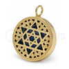 Dije Elegante 05.09.0060 Oro Laminado, Diseño de Judaica y Estrella de Davi, Esmaltado Azul, Tono Dorado