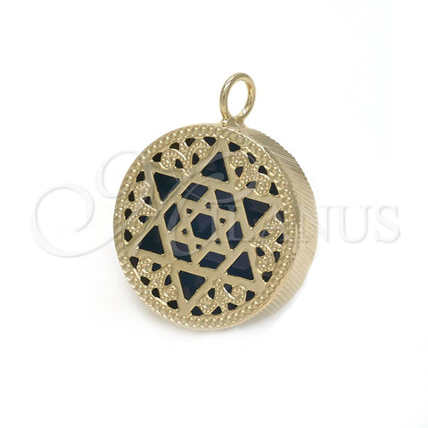 Dije Elegante 05.09.0060 Oro Laminado, Diseño de Estrella de Davi y File, Esmaltado Azul, Tono Dorado