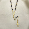 Rosario Fino 09.09.0001.18 Oro Laminado, Diseño de Caridad del Cobre y Crucifijo, con Negro Azavache, Pulido, Tono Dorado