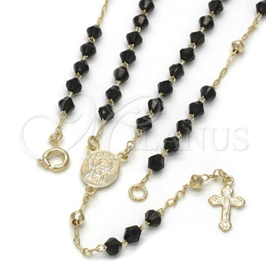 Rosario Fino 09.09.0001.18 Oro Laminado, Diseño de Caridad del Cobre y Crucifijo, con Negro Azavache, Pulido, Tono Dorado
