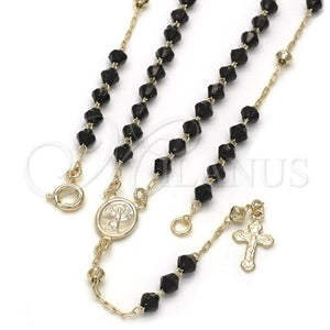 Rosario Fino 09.09.0002.18 Oro Laminado, Diseño de Divino Niño y Crucifijo, con Negro Azavache, Pulido, Tono Dorado