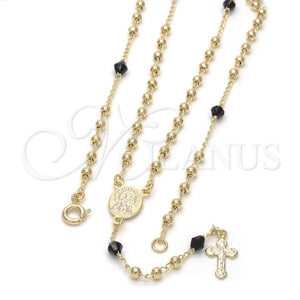 Rosario Fino 09.09.0007.18 Oro Laminado, Diseño de Caridad del Cobre y Crucifijo, con Negro Azavache, Pulido, Tono Dorado