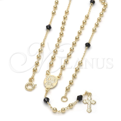 Rosario Fino 09.09.0007.18 Oro Laminado, Diseño de Caridad del Cobre y Crucifijo, con Negro Azavache, Pulido, Tono Dorado