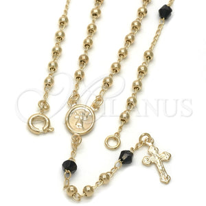 Rosario Fino 09.09.0008.18 Oro Laminado, Diseño de Divino Niño y Crucifijo, con Negro Azavache, Pulido, Tono Dorado