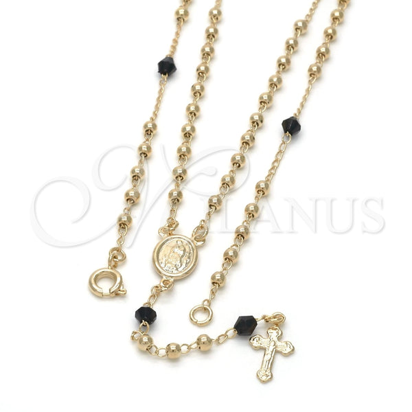 Rosario Fino 09.09.0009.18 Oro Laminado, Diseño de Guadalupe y Crucifijo, con Negro Azavache, Pulido, Tono Dorado