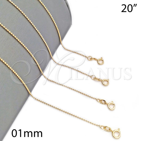 Gargantilla Basica 04.213.0001.1.20 Oro Laminado, Pulido, Tono Dorado (01 MM Thickness, 20 Inches Length)