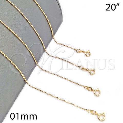 Gargantilla Basica 04.213.0001.1.20 Oro Laminado, Pulido, Tono Dorado (01 MM Thickness, 20 Inches Length)