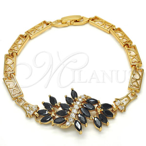 Pulsera Elegante 03.210.0059.08 Oro Laminado, Diseño de Corazón, con Negro and Blanca Zirconia Cubica, Pulido, Tono Dorado (06 MM Thickness, 8 Inches Length)