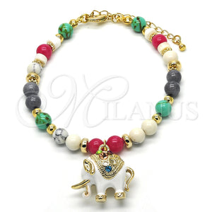 Pulsera de Dije 03.65.1174.1.07 Oro Laminado, Diseño de Elefante, con Multicolor Cristal, Esmaltado Blanco, Tono Dorado (06 MM Thickness, 7 Inches Length)