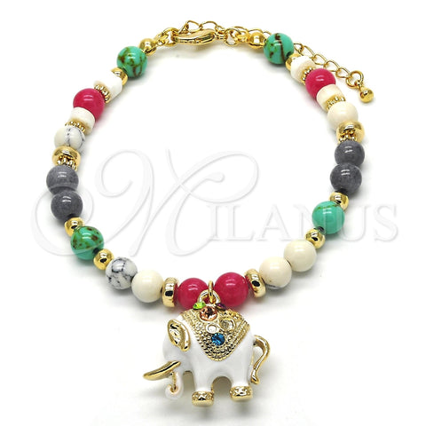 Pulsera de Dije 03.65.1174.1.07 Oro Laminado, Diseño de Elefante, con Multicolor Cristal, Esmaltado Blanco, Tono Dorado (06 MM Thickness, 7 Inches Length)