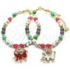 Pulsera de Dije 03.65.1174.1.07 Oro Laminado, Diseño de Elefante, con Multicolor Cristal, Esmaltado Blanco, Tono Dorado (06 MM Thickness, 7 Inches Length)