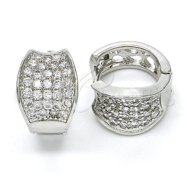 Argolla Huggie 02.217.0068.15 Oro Laminado Blanco, con Zirconia Cubica Blanca, Pulido, Rodinado