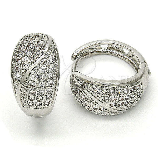 Argolla Huggie 02.217.0075.20 Rodio Laminado, con Blanca Zirconia Cubica, Pulido, Rodinado