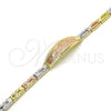 Pulsera con Placa 03.26.0037.08 Oro Laminado, Diamantado, Tres Tonos (05 MM Thickness, 8 Inches Length)
