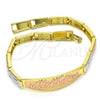 Pulsera con Placa 03.26.0037.08 Oro Laminado, Diamantado, Tres Tonos (05 MM Thickness, 8 Inches Length)